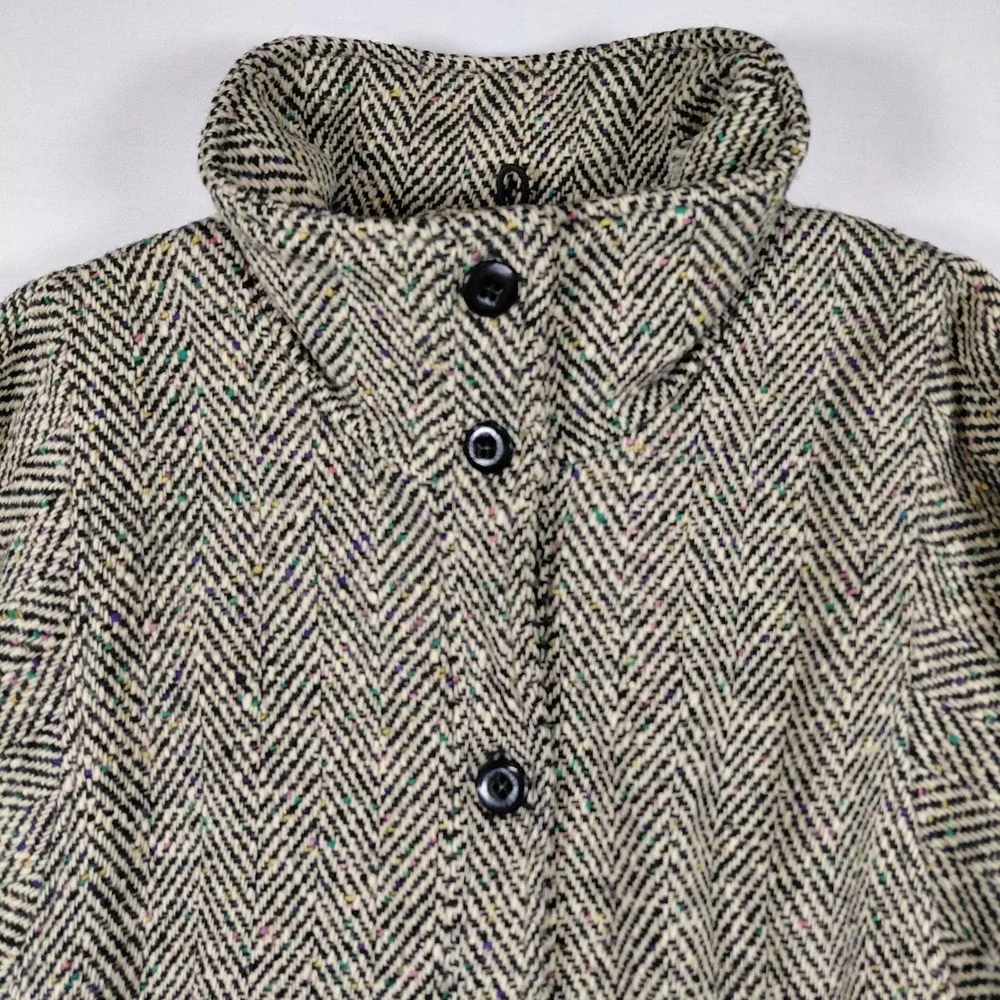 Vintage‎ Woolrich Wool Jacket Peacoat Rainbow Tweed Full Neck Button Grannycore